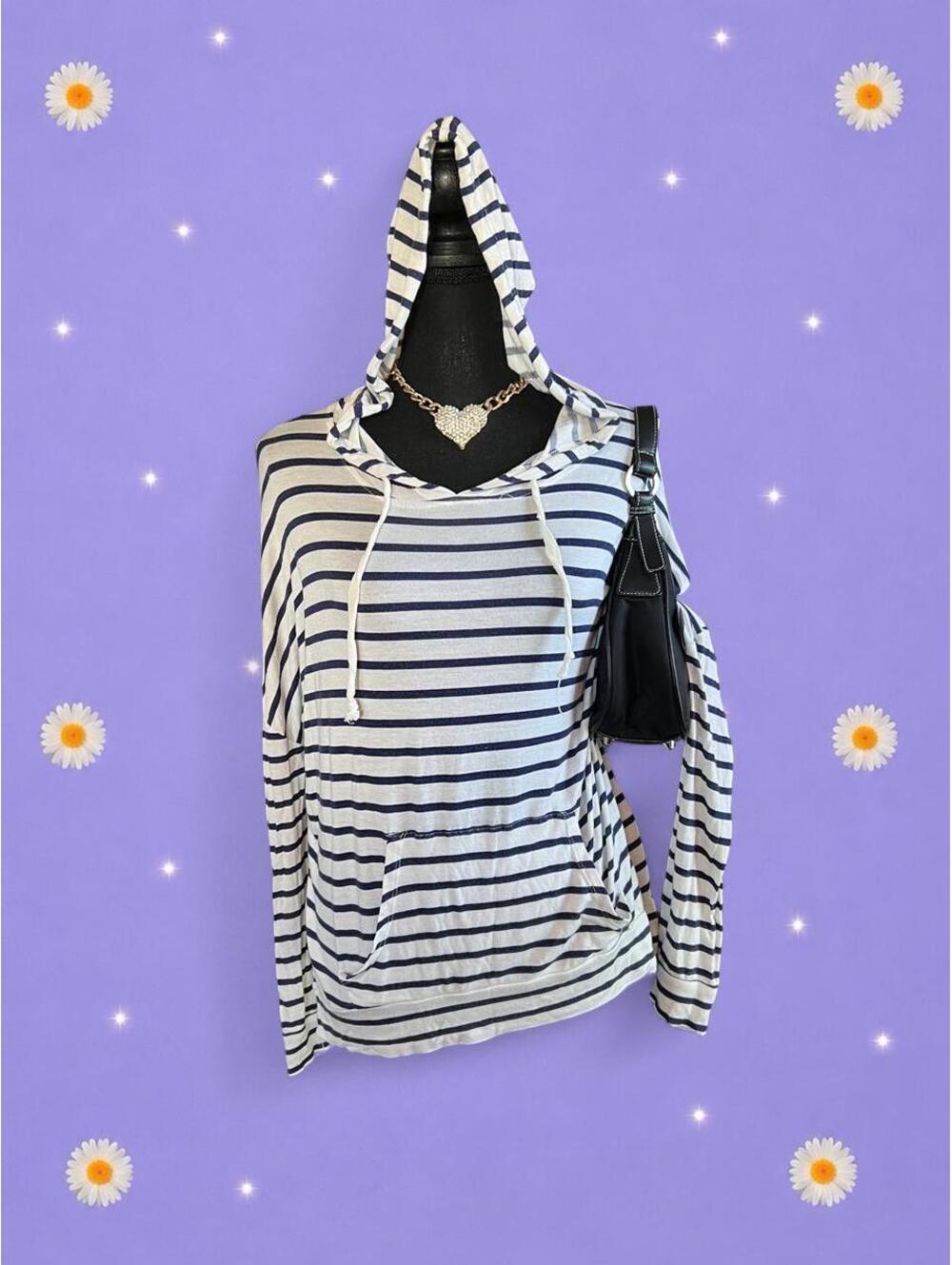 Vintage Y2K Freshman Coastal Old Money Nautical Oversized Hooded Top Size Small